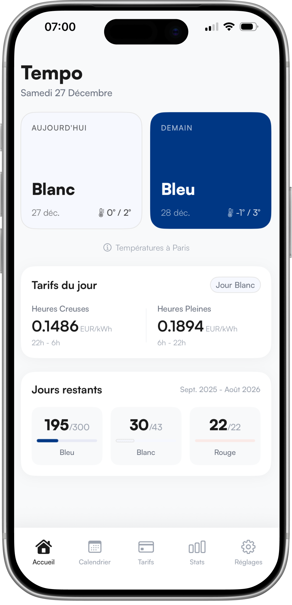 Capture d'écran de l'application Tempo Couleur